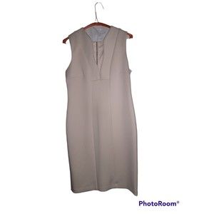 Calvin Klein Women's Size 10 Ivory Sheath Plunge V-Neck Scalloped Sleeveless